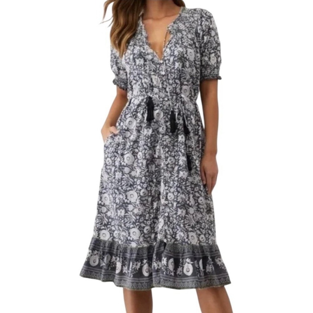 Cleobella Dress Women's XS‎  Midi Short Sleeve Button Up Bohemian Boho Relaxed
